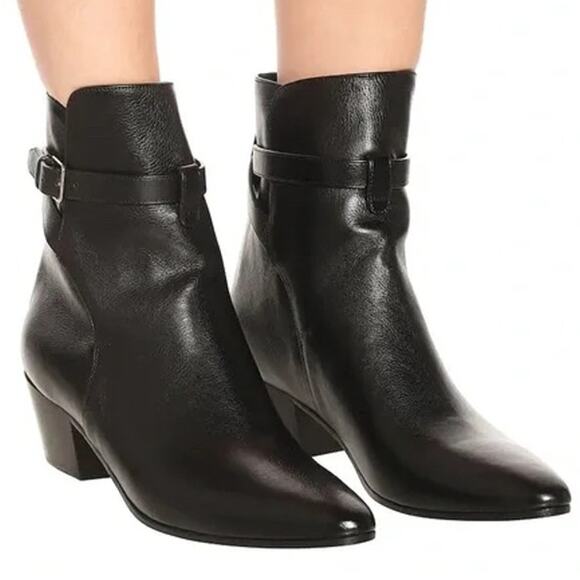 Saint Laurent West Jodhpur Ankle Boots Black Buckled Pointed Toe Sz 36 / 6 - Picture 1 of 10